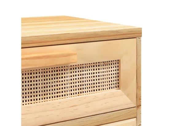 Table de chevet Marron Bois de pin massif et rotin naturel