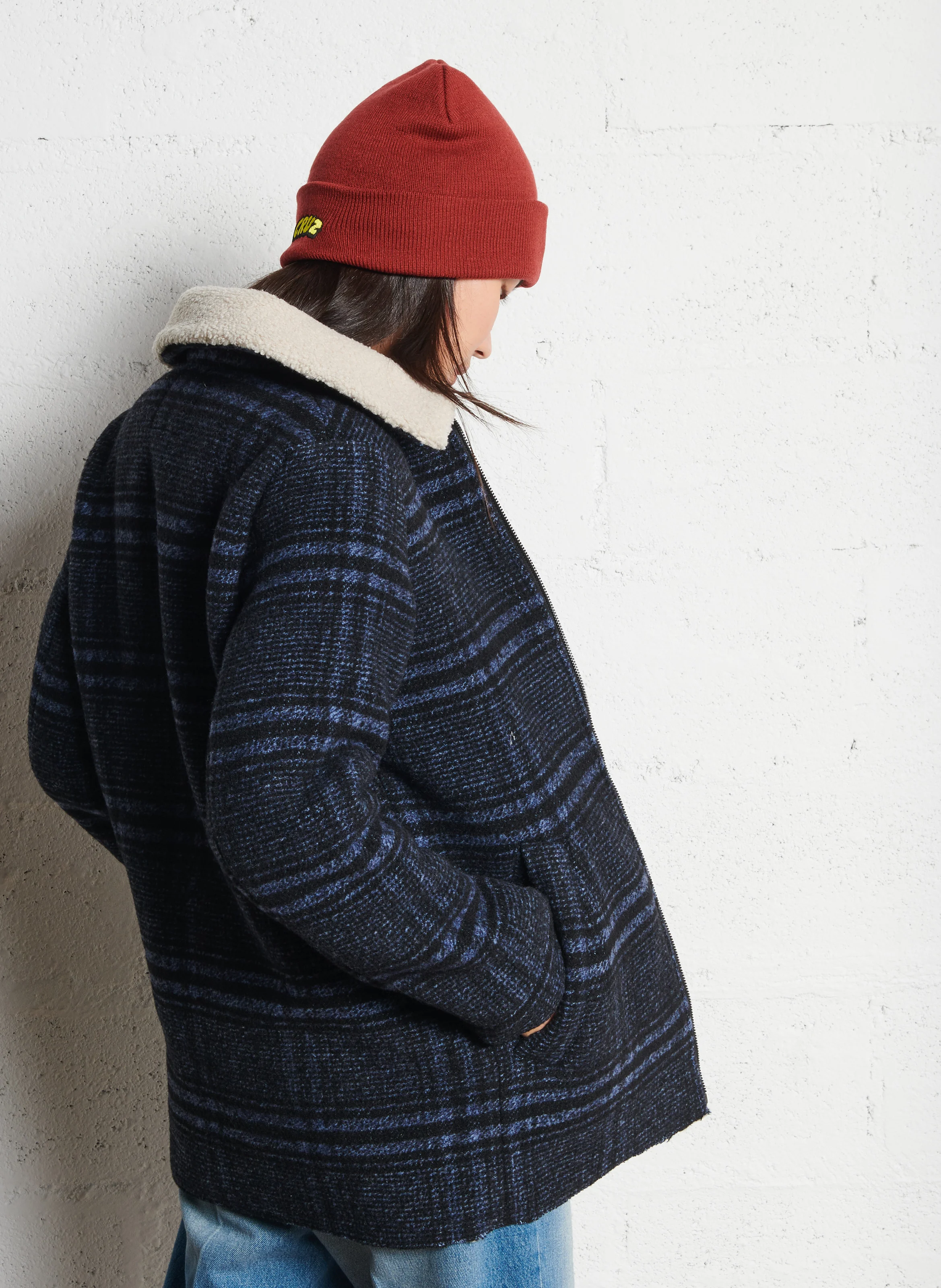 Manteau col chemise à carreaux | Bleu