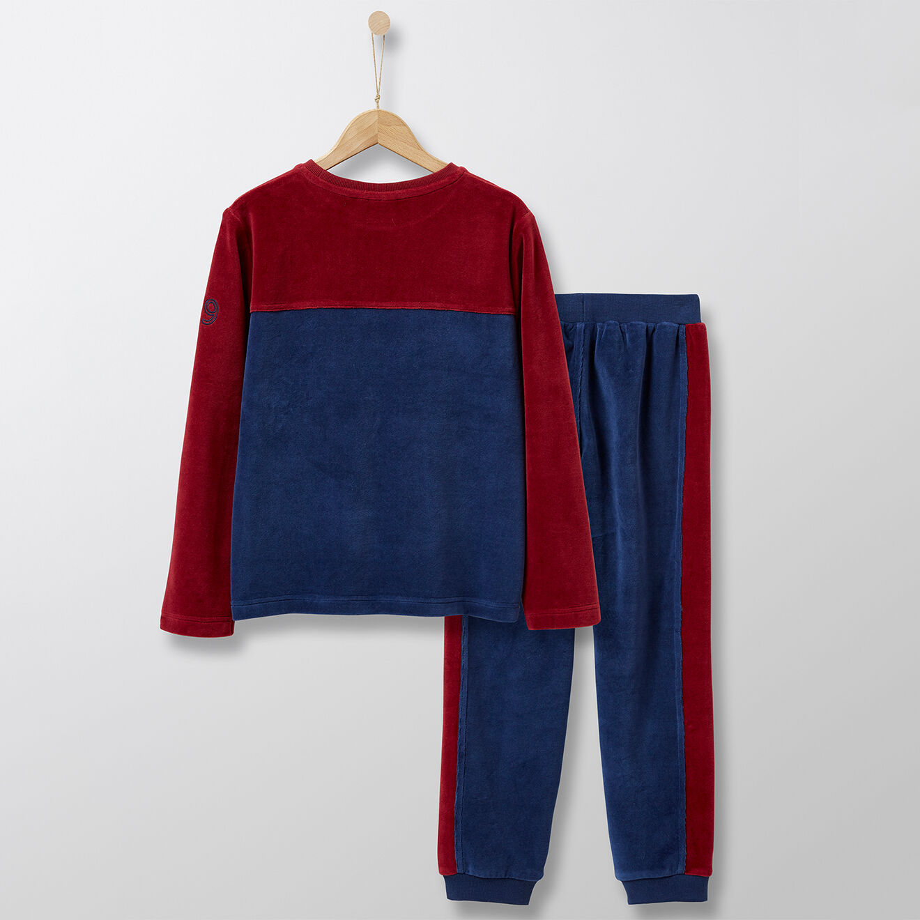 Cyrillus Pyjama 2 pièces en Velours bleu foncé/bordeaux