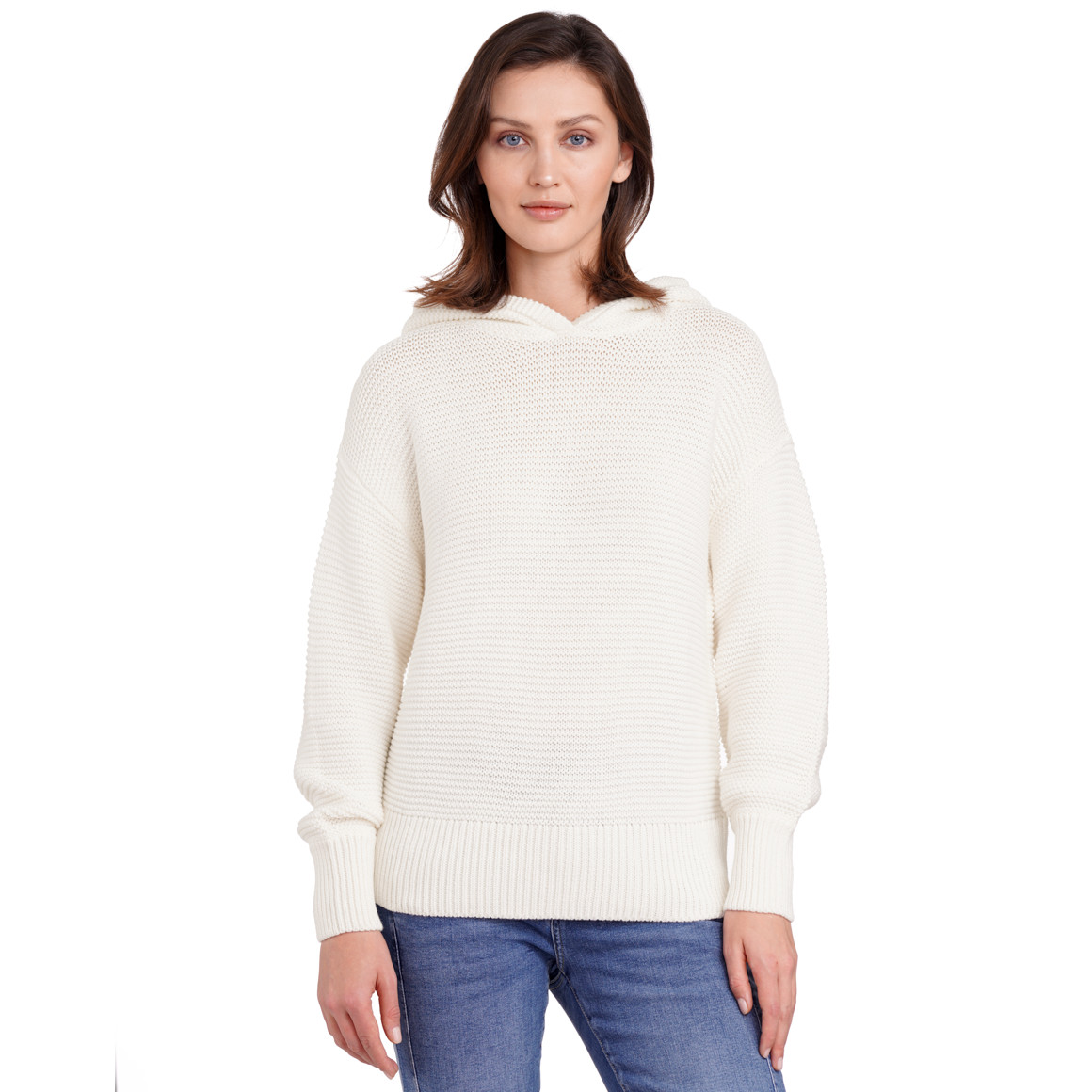 Gina Benotti Damen Strickpullover mit Kapuze weiss
