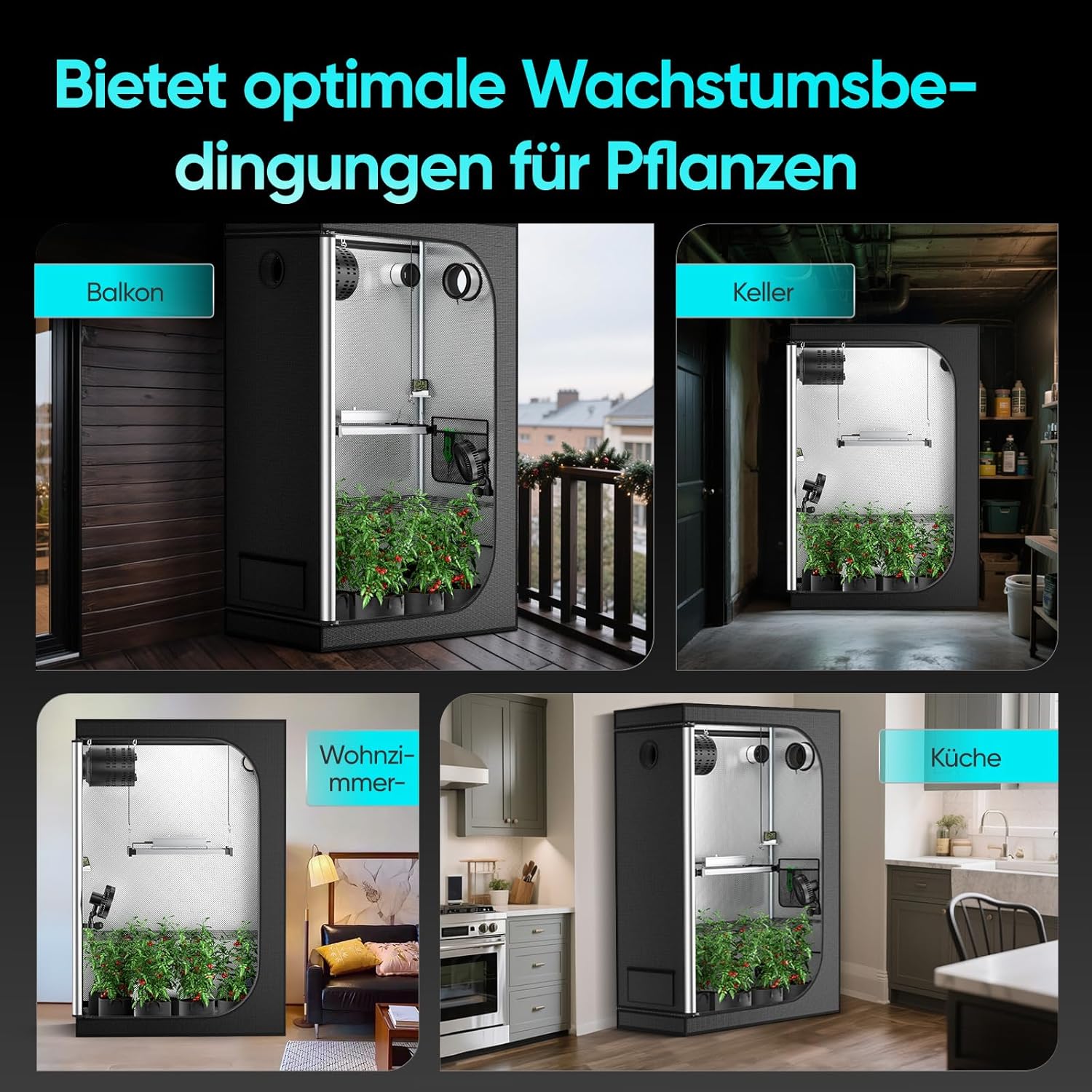 Growzelt Komplettset mit M2000 LED Vollspektrum Grow Lampe 60x120x180cm Grow Tent 4