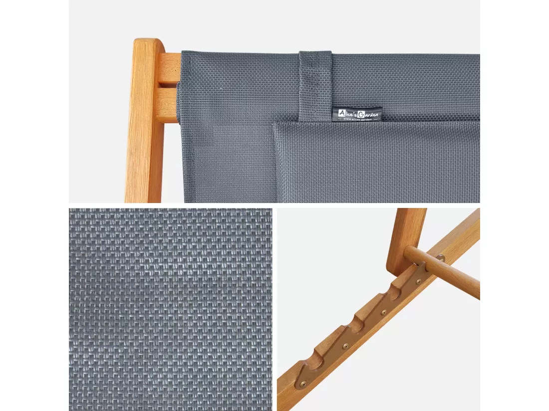 Chiliennes bois - Creus - 2 transats en bois d'Eucalyptus huilé avec coussin repose-tête gris
