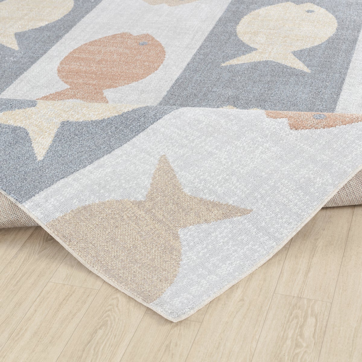 Machinewasbaar kinderkleed, vismotief, beige/grijs/oranje, 120x170 cm, AQUAFIESTA