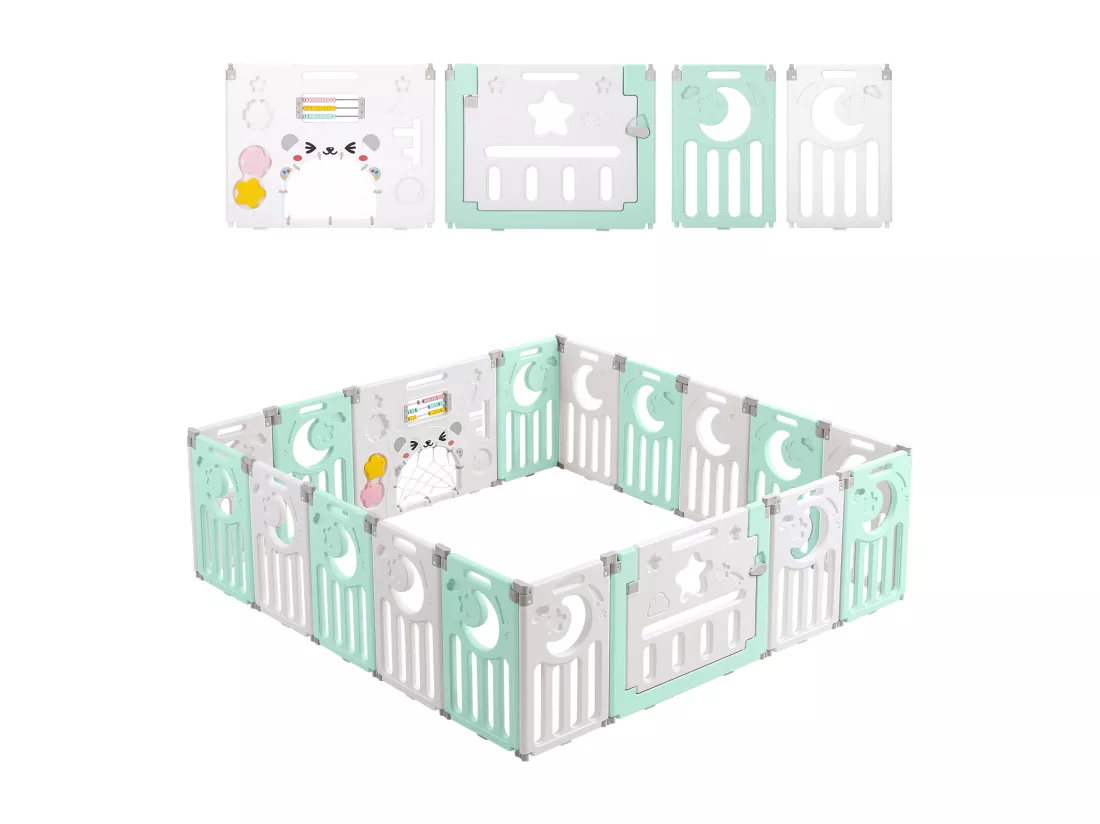 Parc Bébé 16+2 Panneaux,Barrière de Sécurité Portail Parc XXL,Grille de Protection en Plastiqu Ecologiques avec Porte,190x190cm-Vert