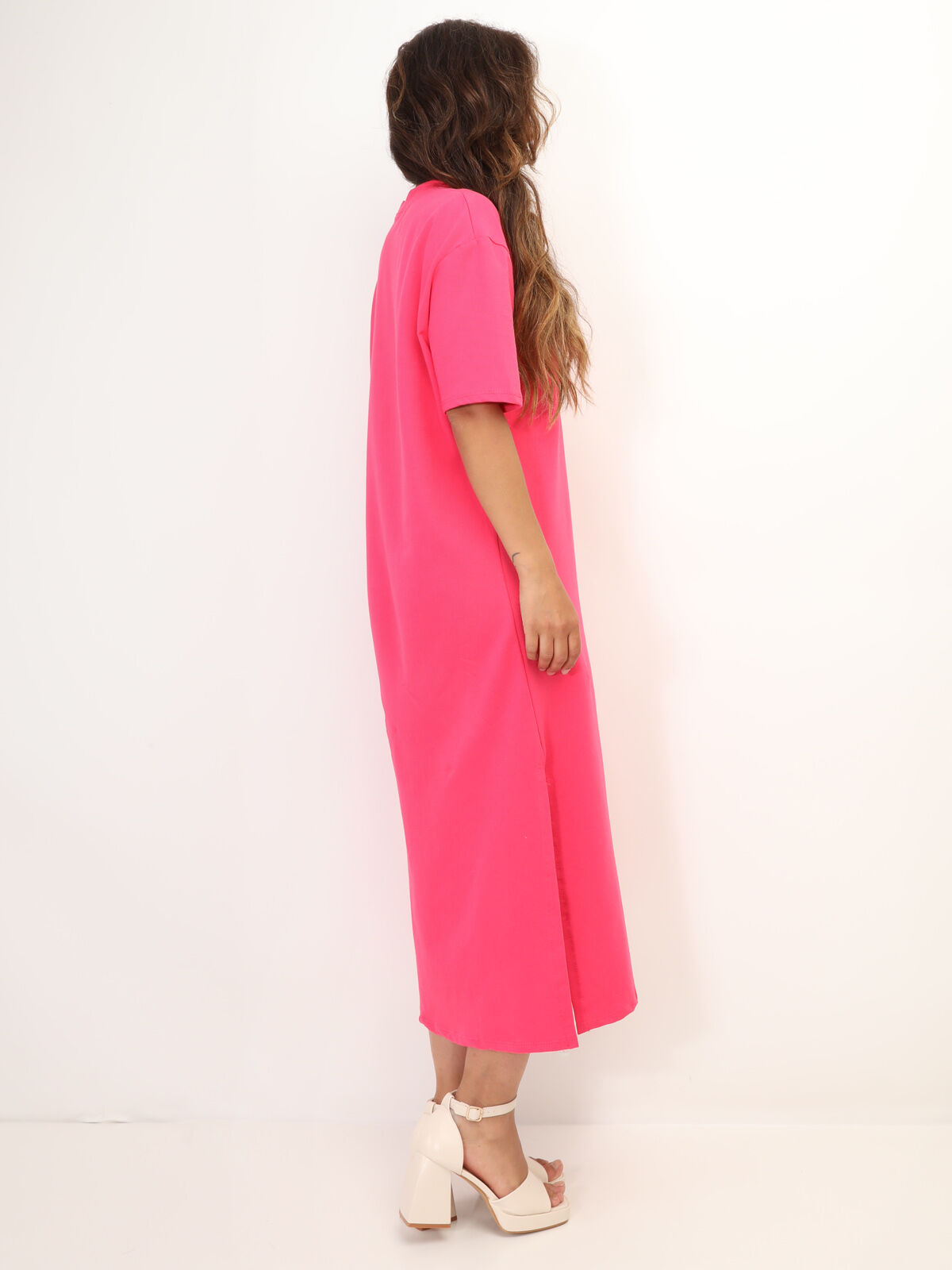 Robe T-shirt à fentes- Fuchsia