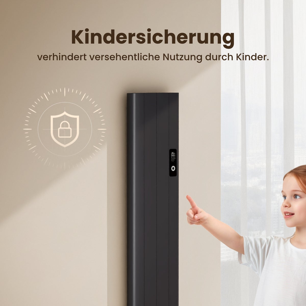 EMKE 1000W elektrische radiator, vlakke paneelradiator, aluminium, wandmontage, LCD-scherm, tijdfunctie, oververhittingsbeveiliging, antraciet