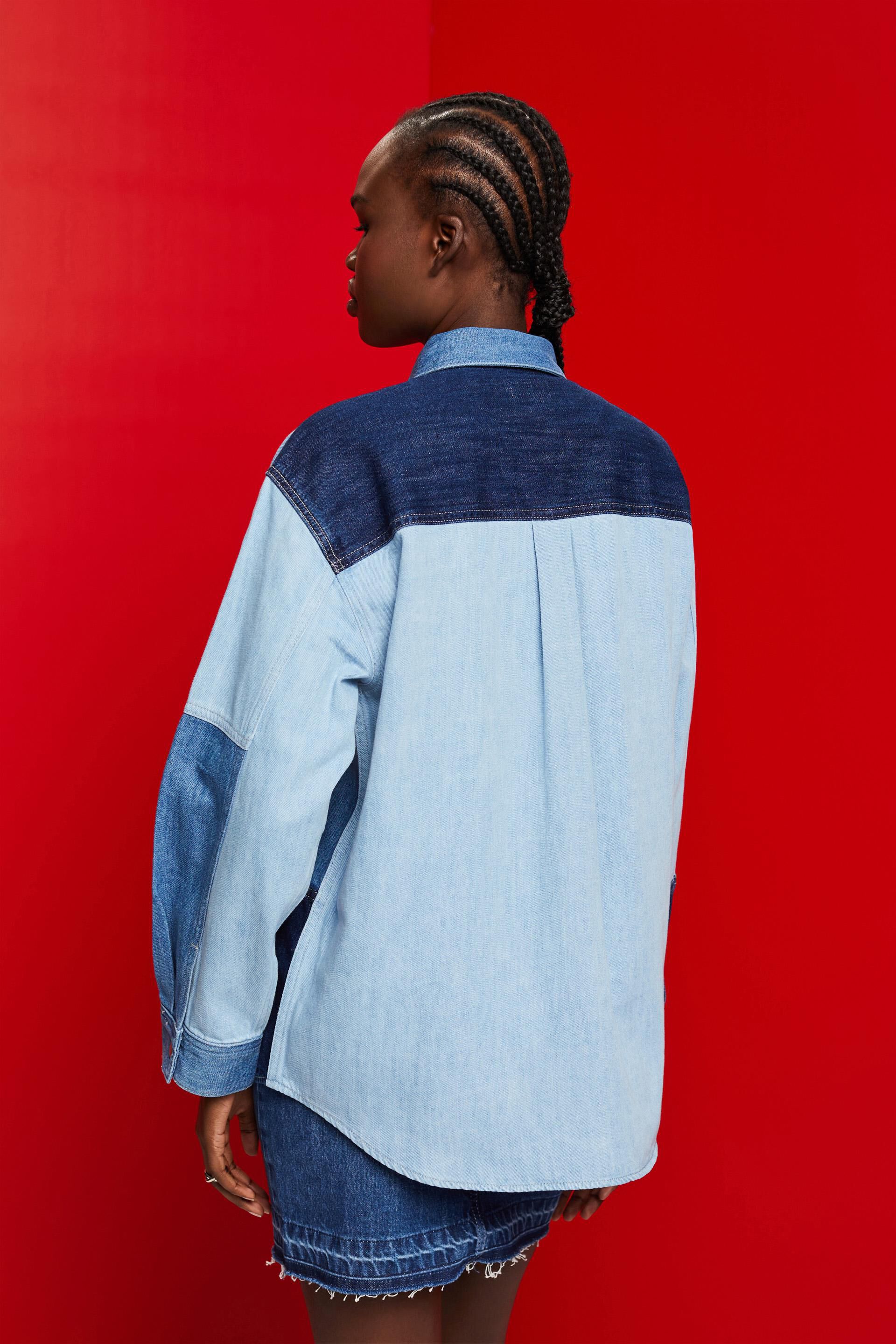 Chemise en jean à motif patchwork, coton mélangé