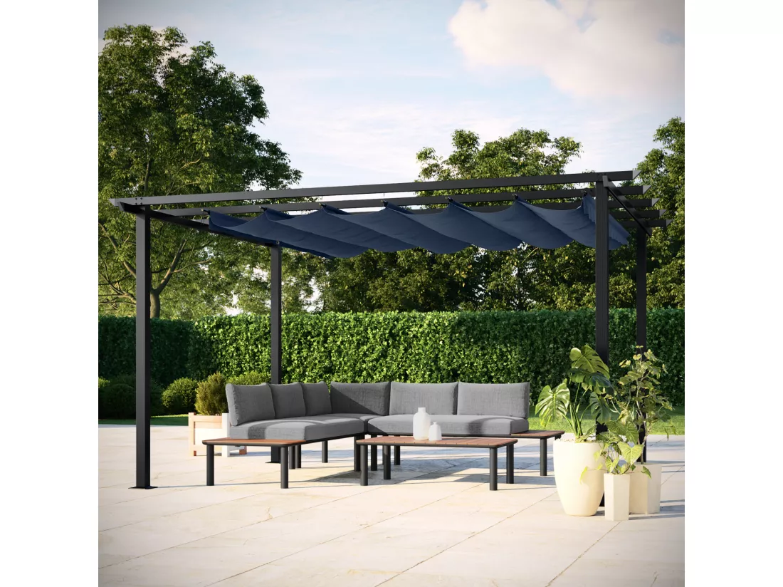 Tonnelle/Pergola en aluminium 3x4m toile coulissante rétractable - anthracite - HAVANA
