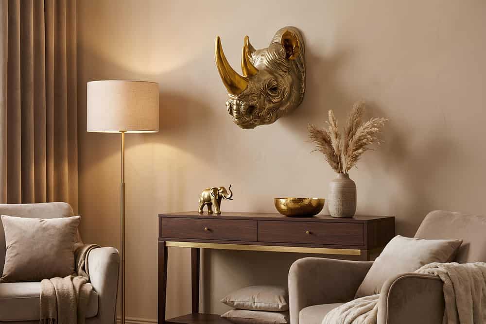 Deko-Wandfigur RHINO 40cm gold handmade Nashorn-Skulptur