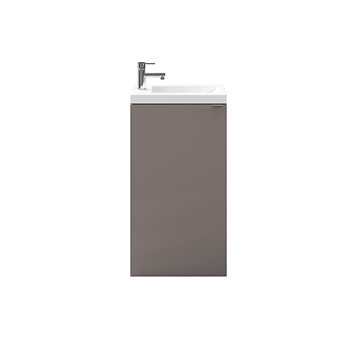 Ensemble l. 44 cm meuble lave mains sous vasque Imandra gris taupé à poser + plan vasque Beni résine blanc
