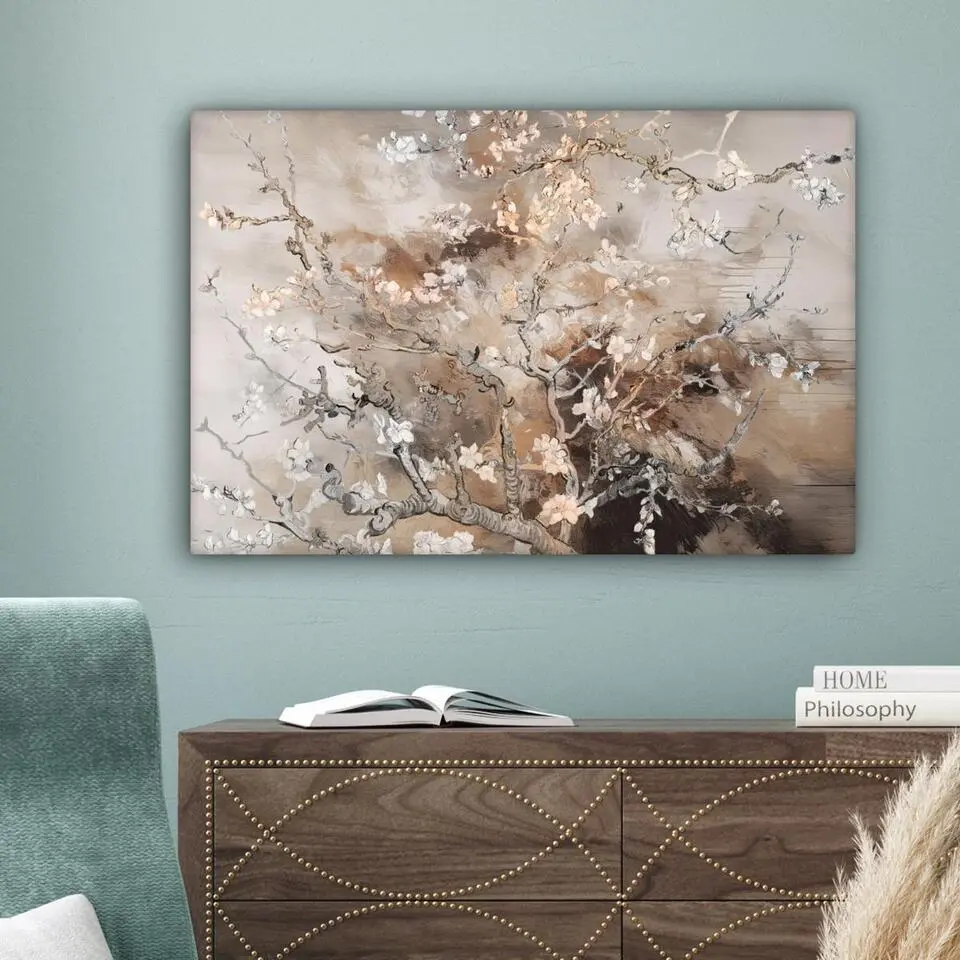 MuchoWow Canvas Schilderij 90x60cm Amandelbloesem Kunst Van