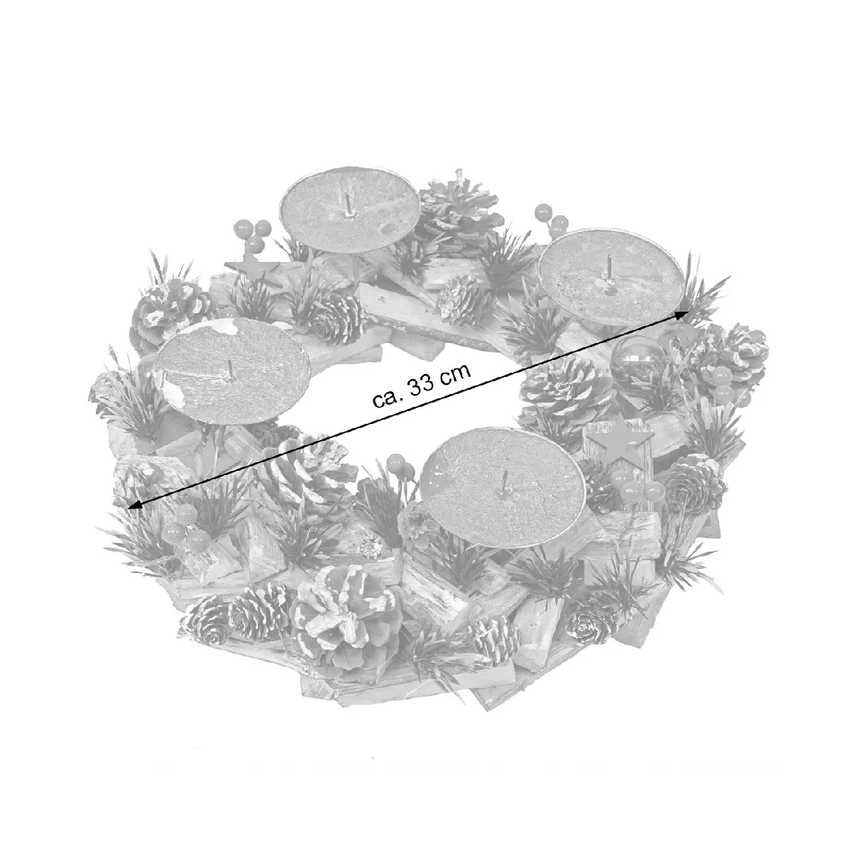 Decoshop26 Couronne de l'Avent décoration de Noël en bois rond Ø 33cm sans bougies 04_0002557