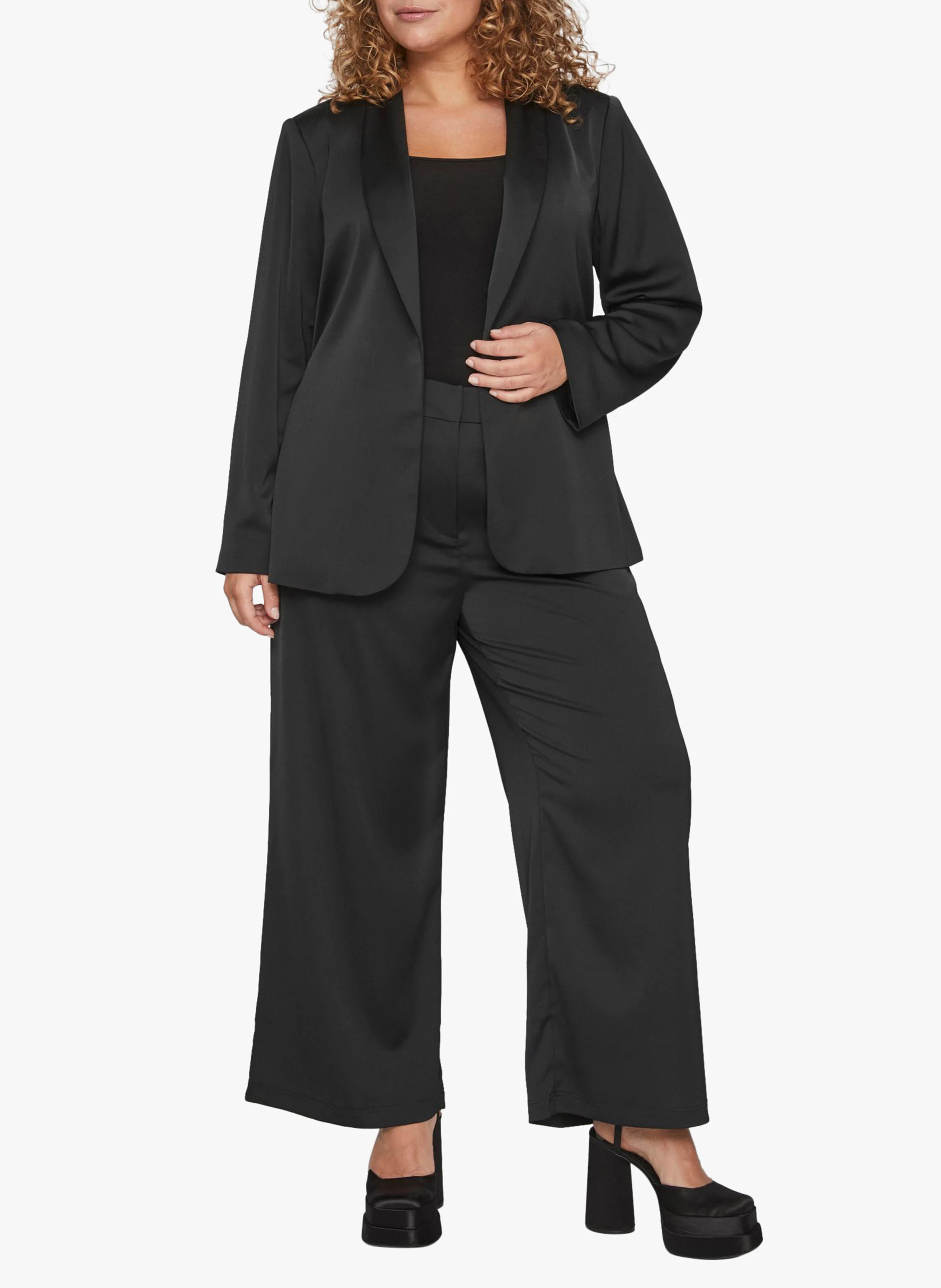 KAY - veste col tailleur satinée | Noir