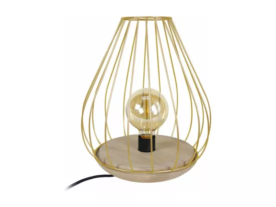 Lampe de chevet bois filaire,doré 35 cm.