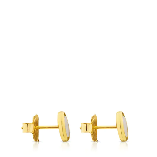 Brincos de ouro com madrepérola, 0,8 cm. Camélia.