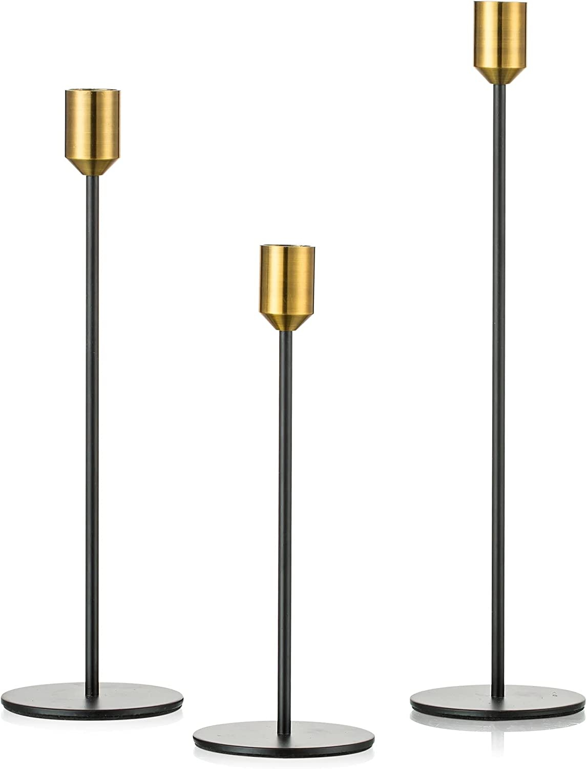 (3er Set) Deko Kerzen Ständer Home Accessoire Stabkerzen Halter - Schwarz / Gold