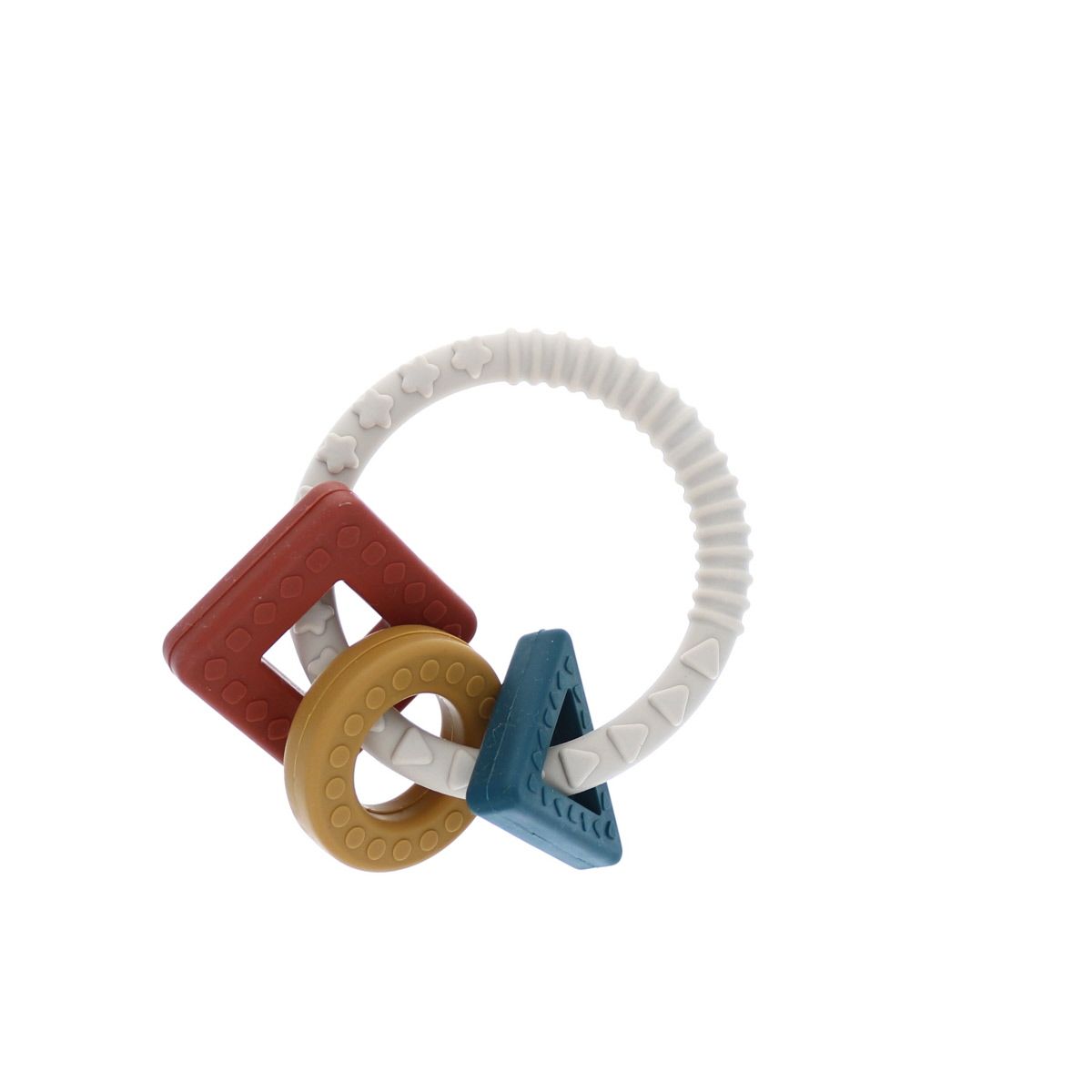 Anneau de dentition formes bleu moutarde et rouge Amande
