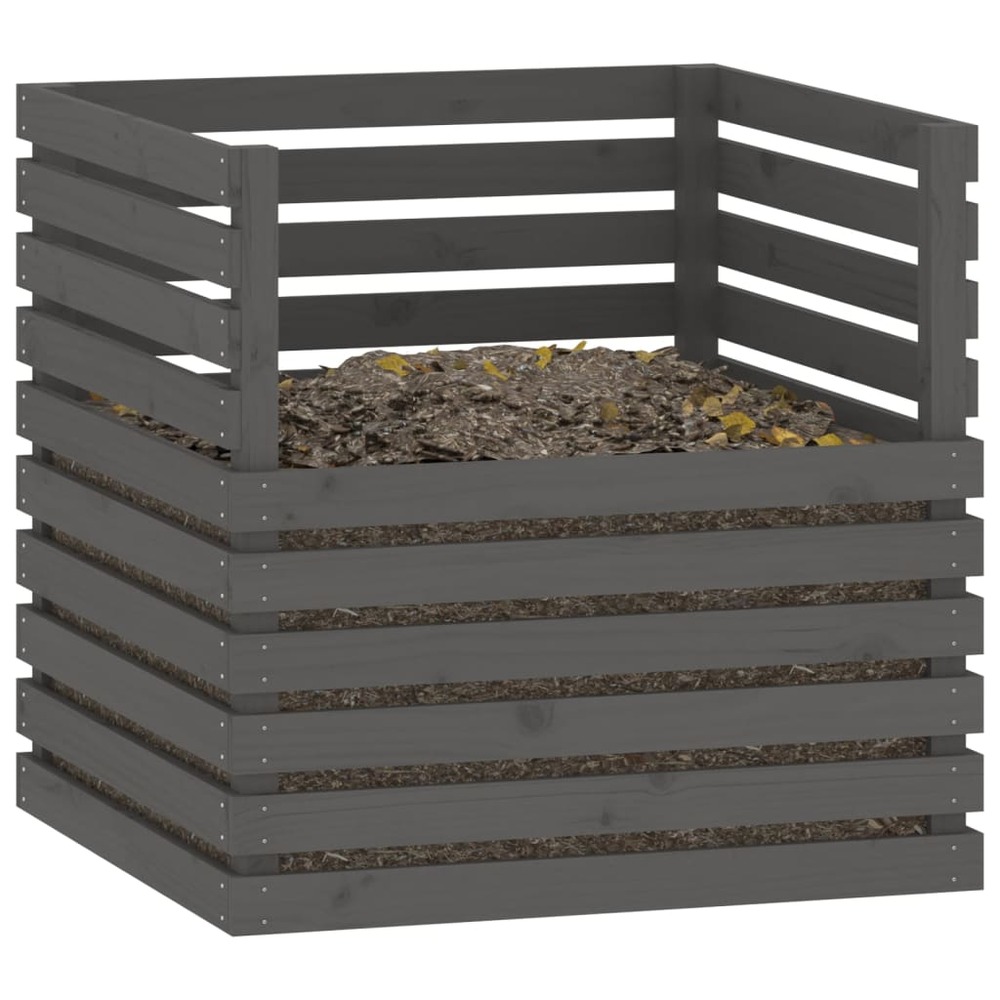 Composteur gris 80x80x78 cm bois massif de pin