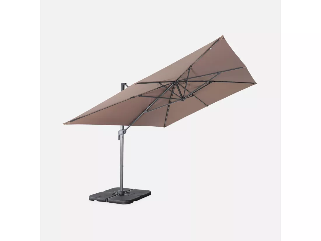 Parasol déporté rectangulaire 3x4m – Antibes – taupe – parasol déporté. inclinable. rabattable et rotatif à 360°