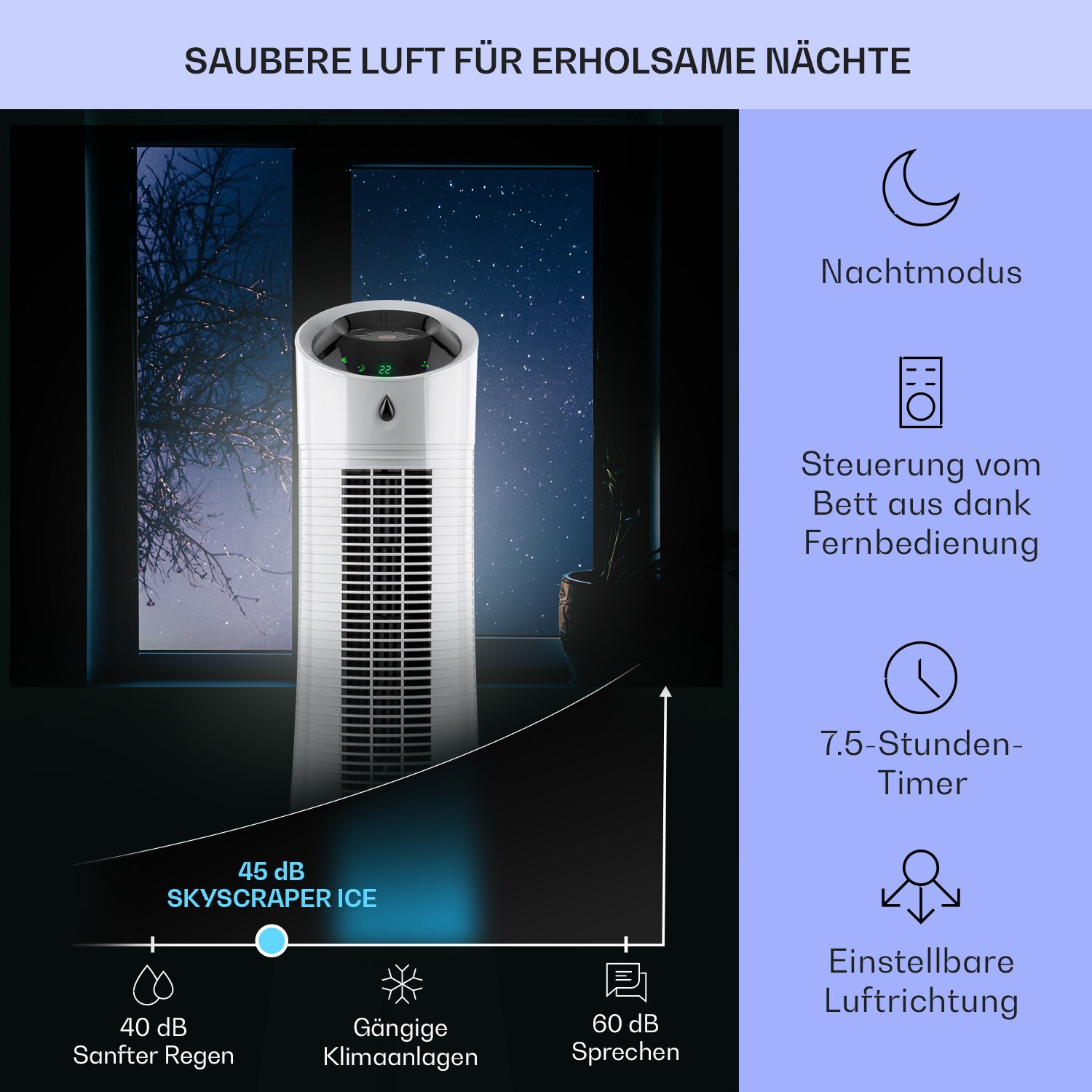 Skyscraper Ice 4-in-1 Luftkühler Ventilator 210 m³/h 30 W Oszillation mobil Fernbedienung Grau