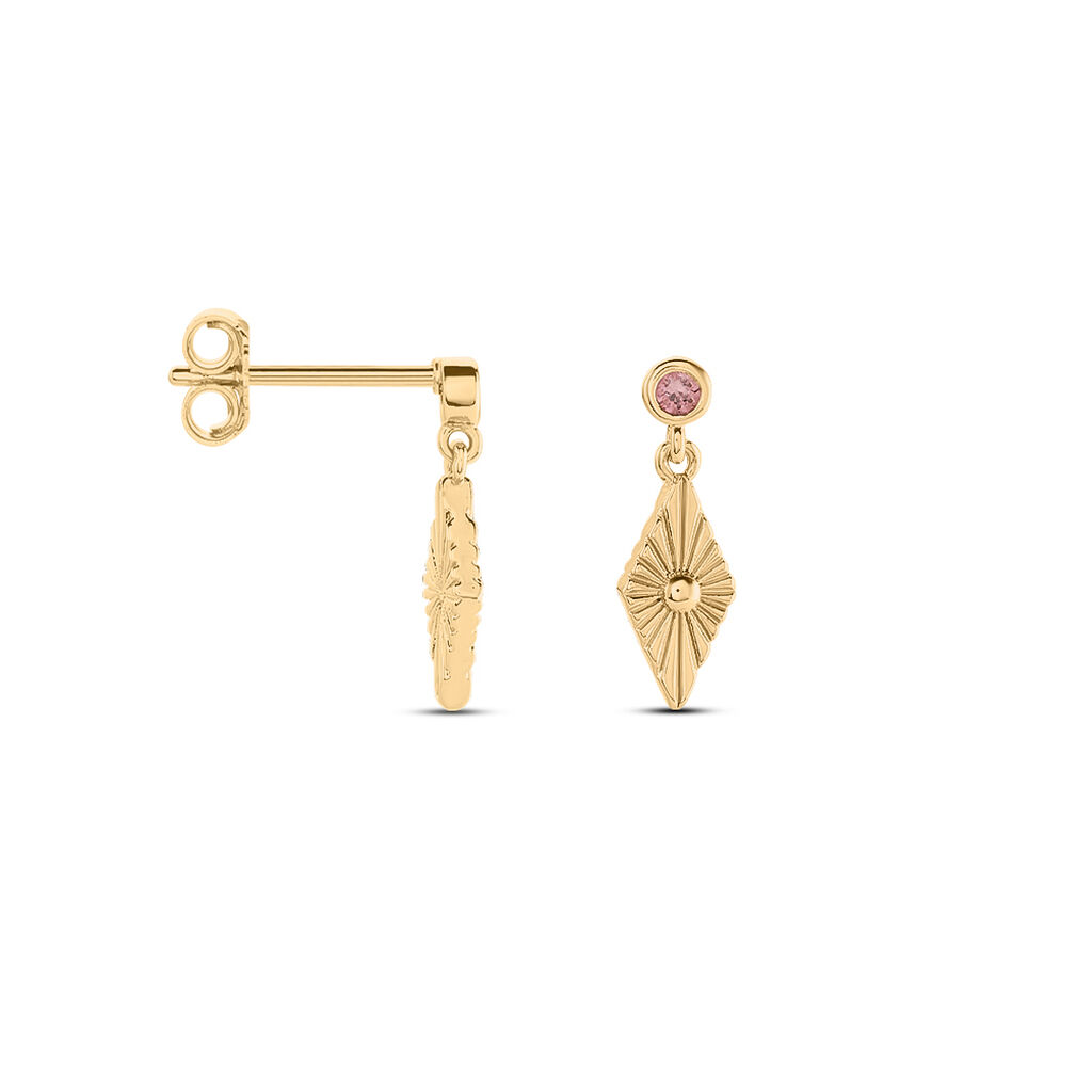 Boucles D'oreilles Pendantes Azteque Plaqué Or Jaune Oxyde Zirconium