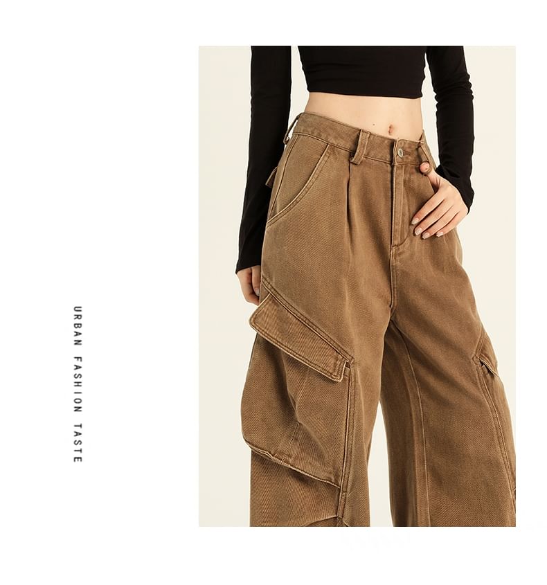 AXEN - Hoge taille gewassen baggy cargojeans