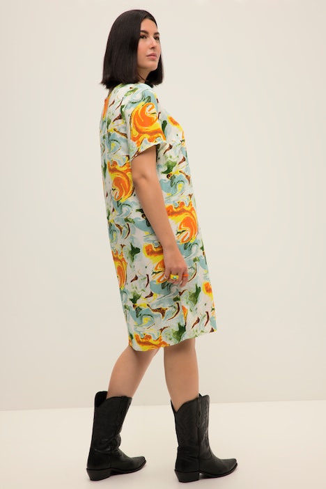 Minikleid, Straight Fit, Color Print, Rundhals, Halbarm
