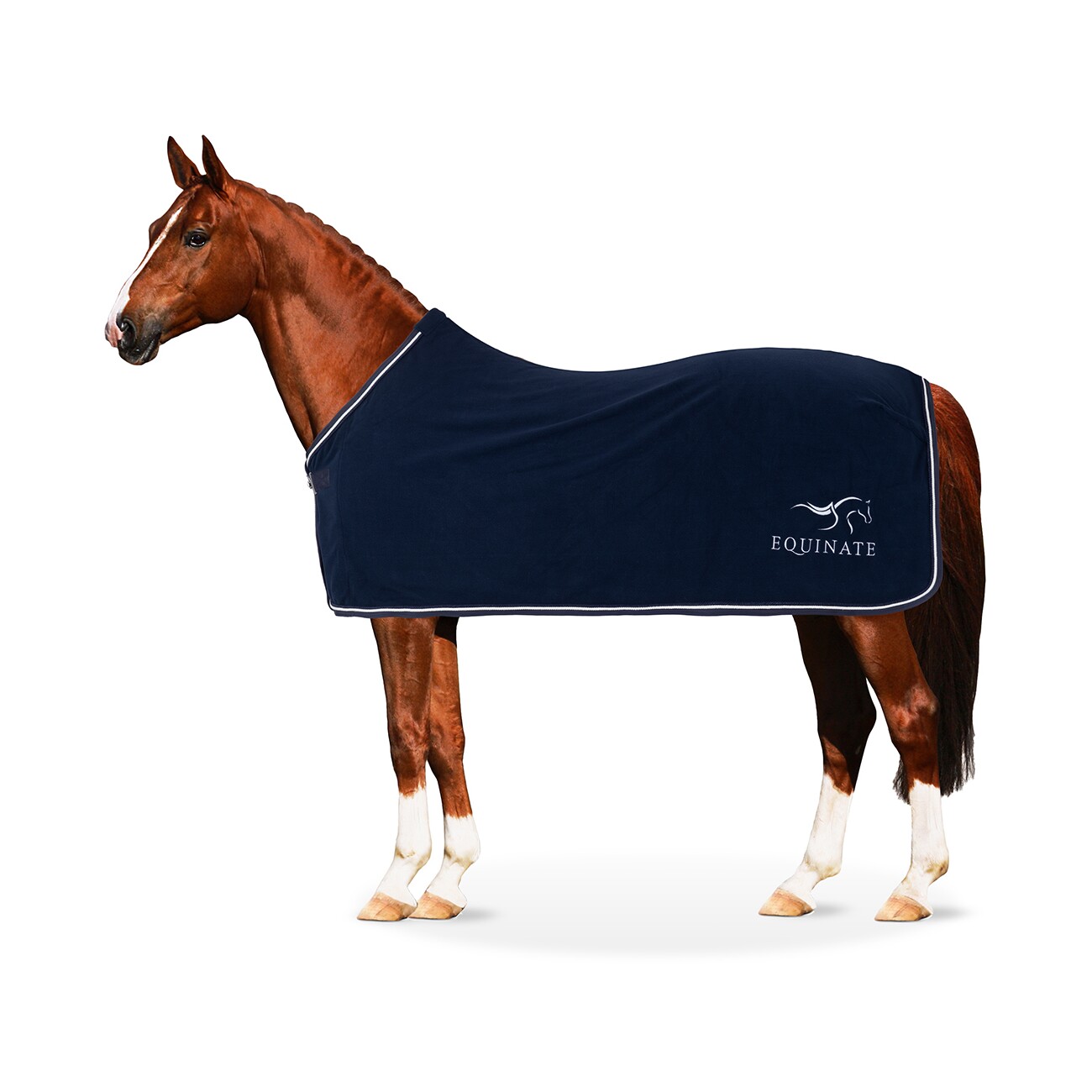 Equinate Abschwitzdecke Springdale aus Polar Fleece mit Widerristpolster und Zierkordeln navy 1,65 m