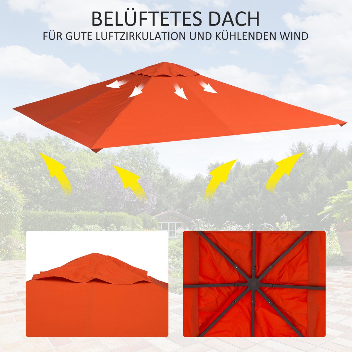 Outsunny vervangingsdak voor tuinpaviljoen, 2,98 x 2,95 m, zonwerend polyester, oranje