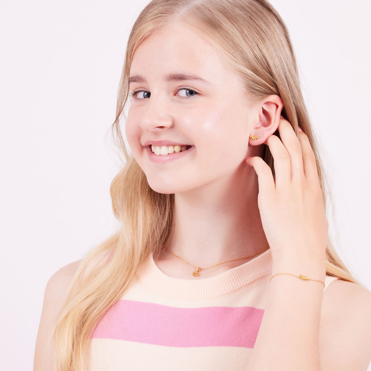 Zilveren goldplated kinderoorbellen paard