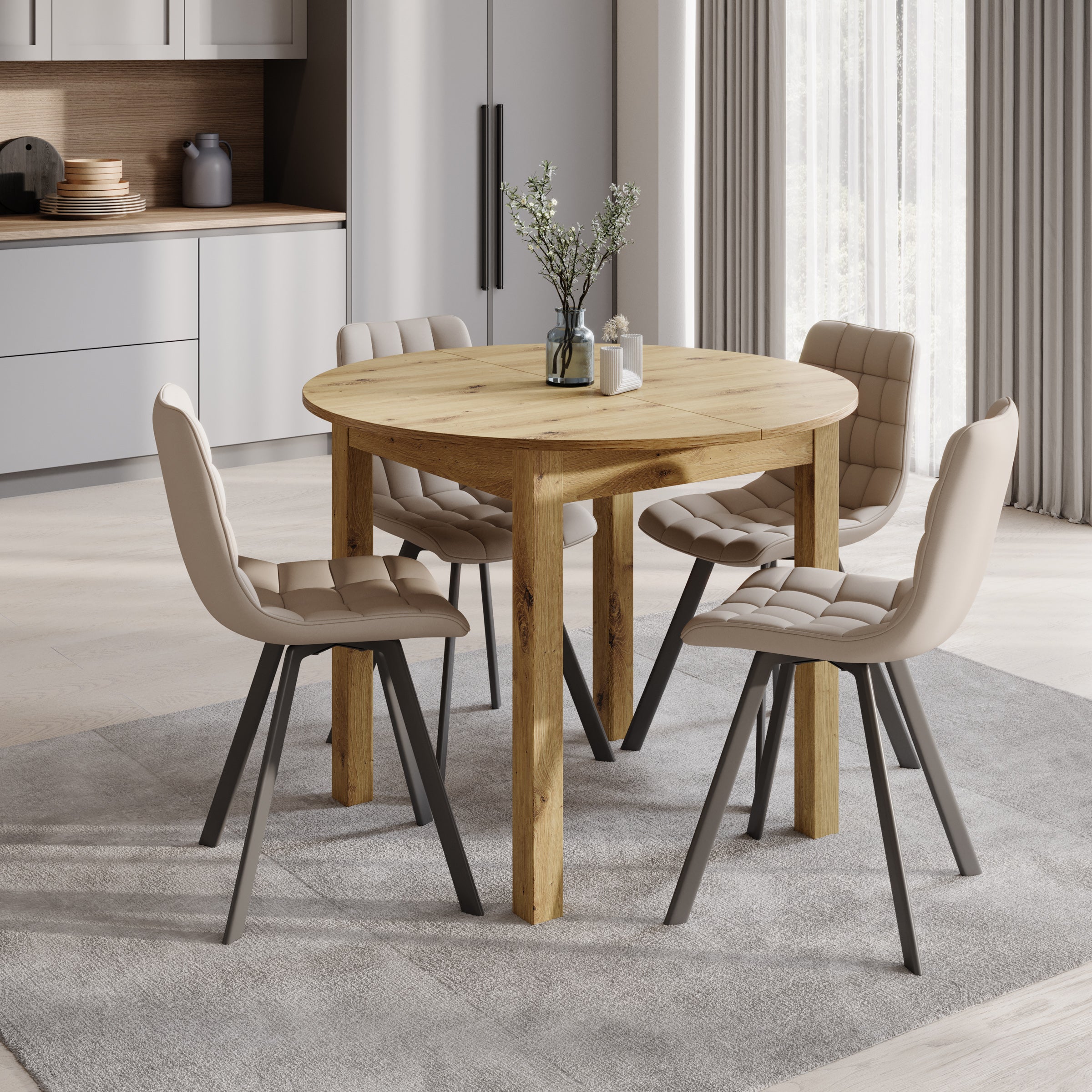 South - Eetkamertafel - Uitschuifbaar - Eiken - 100x100x76 cm