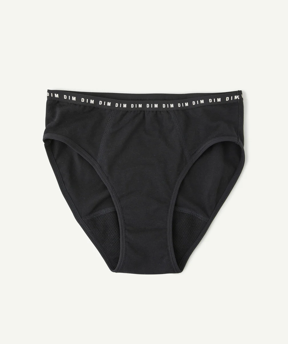 DIMCULOTTE MENSTRUELLE FILLE EN COTON BIO NOIR POUR FLUX MOYEN