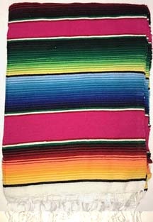 Side Shore Couverture Mex Blanket Mexicaine - Large Cotton Serape Hot Pink