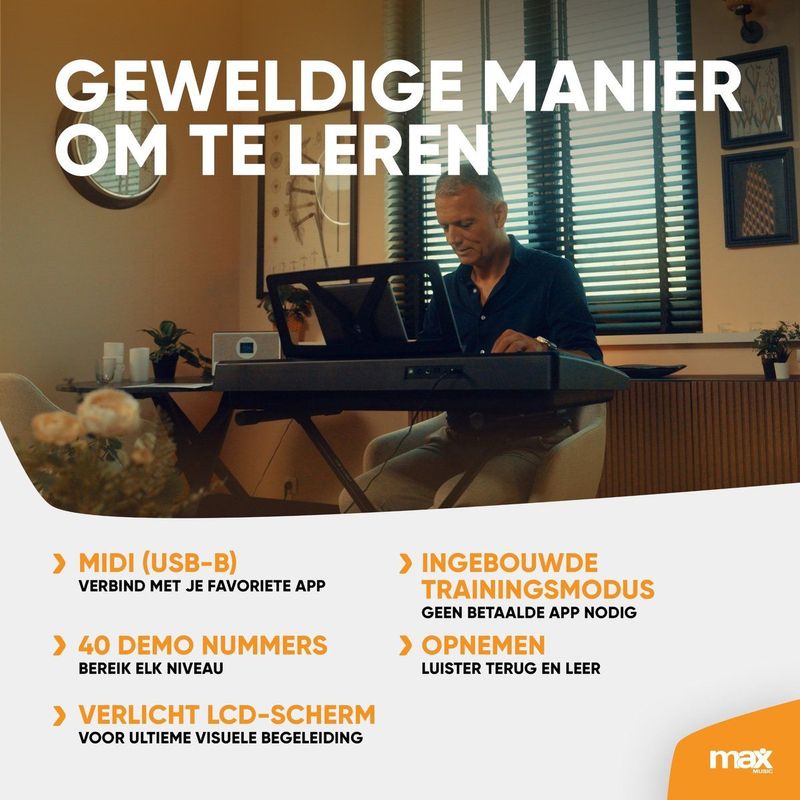 MAX - Rhapsody61P - Keyboard - Zwart - 61 Toetsen - Inclusief Muzieklessen