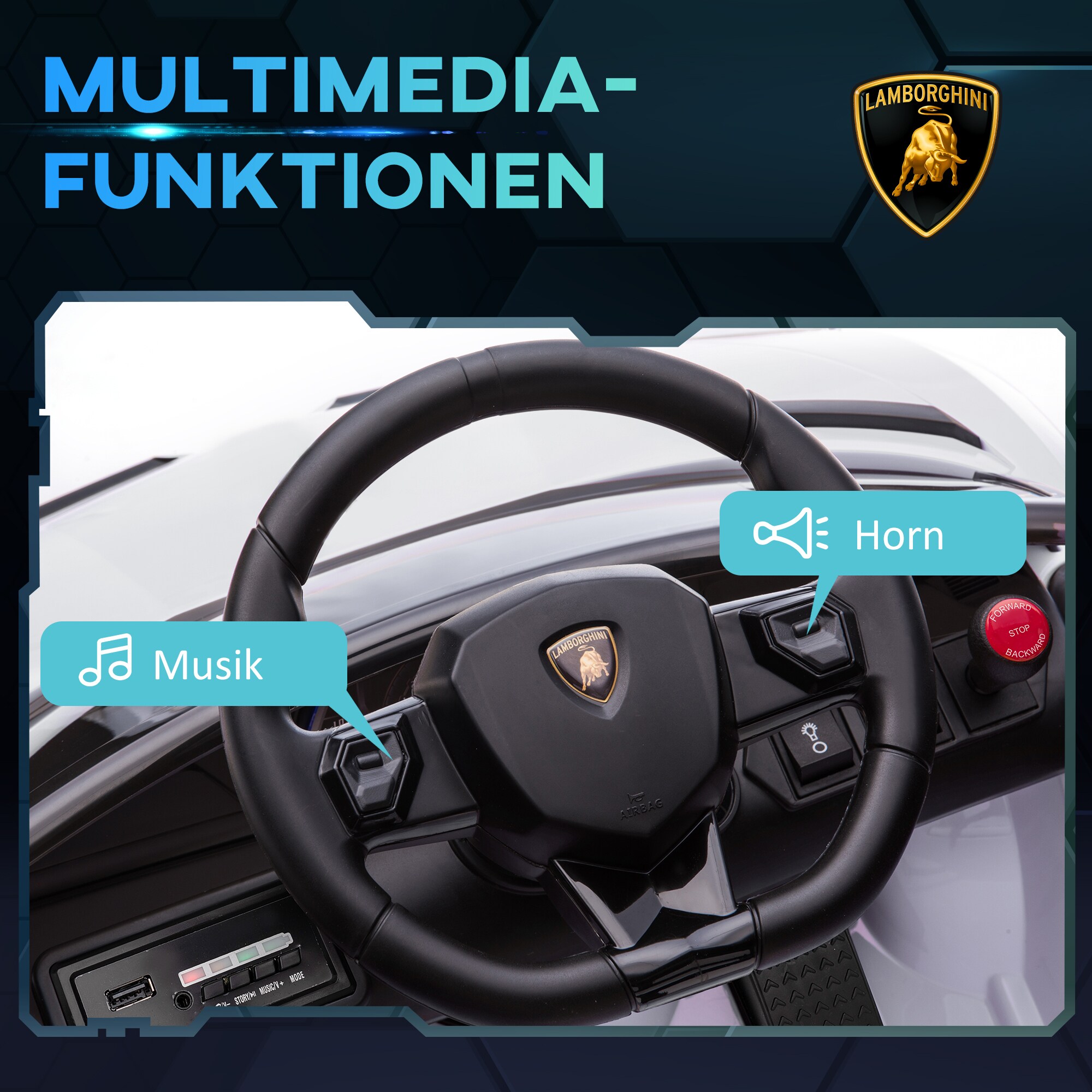 HOMCOM Kinderfahrzeug mit MP3 und Flügeltüren rot 107,5L x 63B x 42H cm