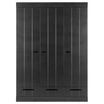 WOOOD kledingkast Connect zwart 3 deurs met laden 195x140x53 cm