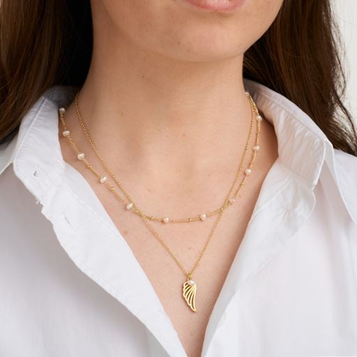 Pure By Nat Perle Halskæde, Gold Plated White, 42 cm