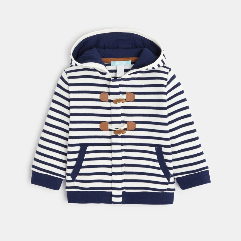 Sweat molleton rayé zippé à capuche bleu bébé garçon Bleu