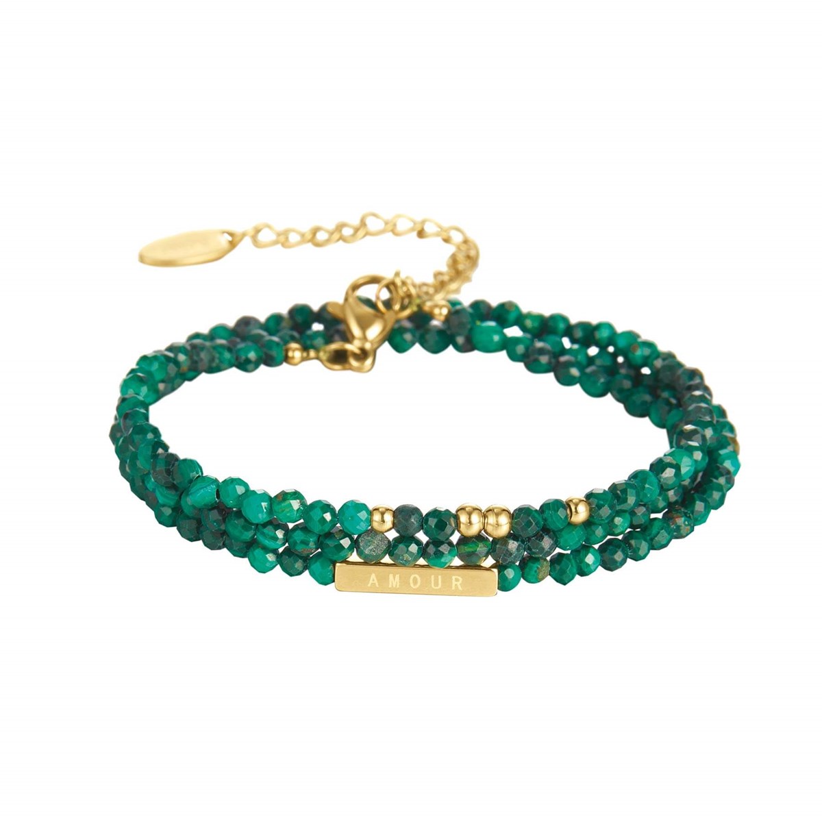 Bracelet Amour 3 rangs Pierres Malachite