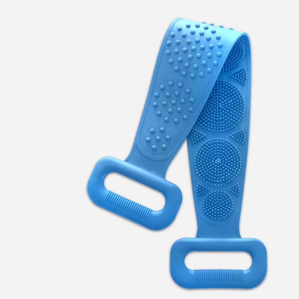 Doppelseitige Silikon Rückenbürste Badebürste Körperschrubber Peeling Tiefenreinigung (70cm) - Hellblau