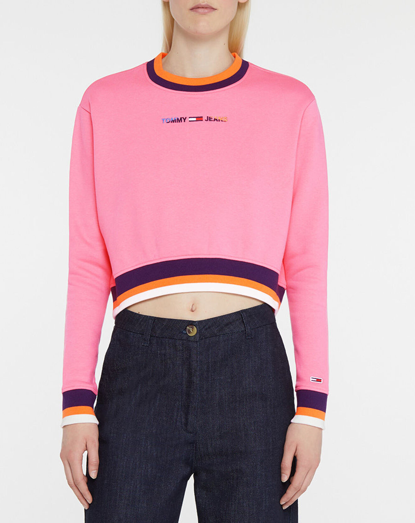 Tommy Jeans Sweat Crop Tipping Crew rose