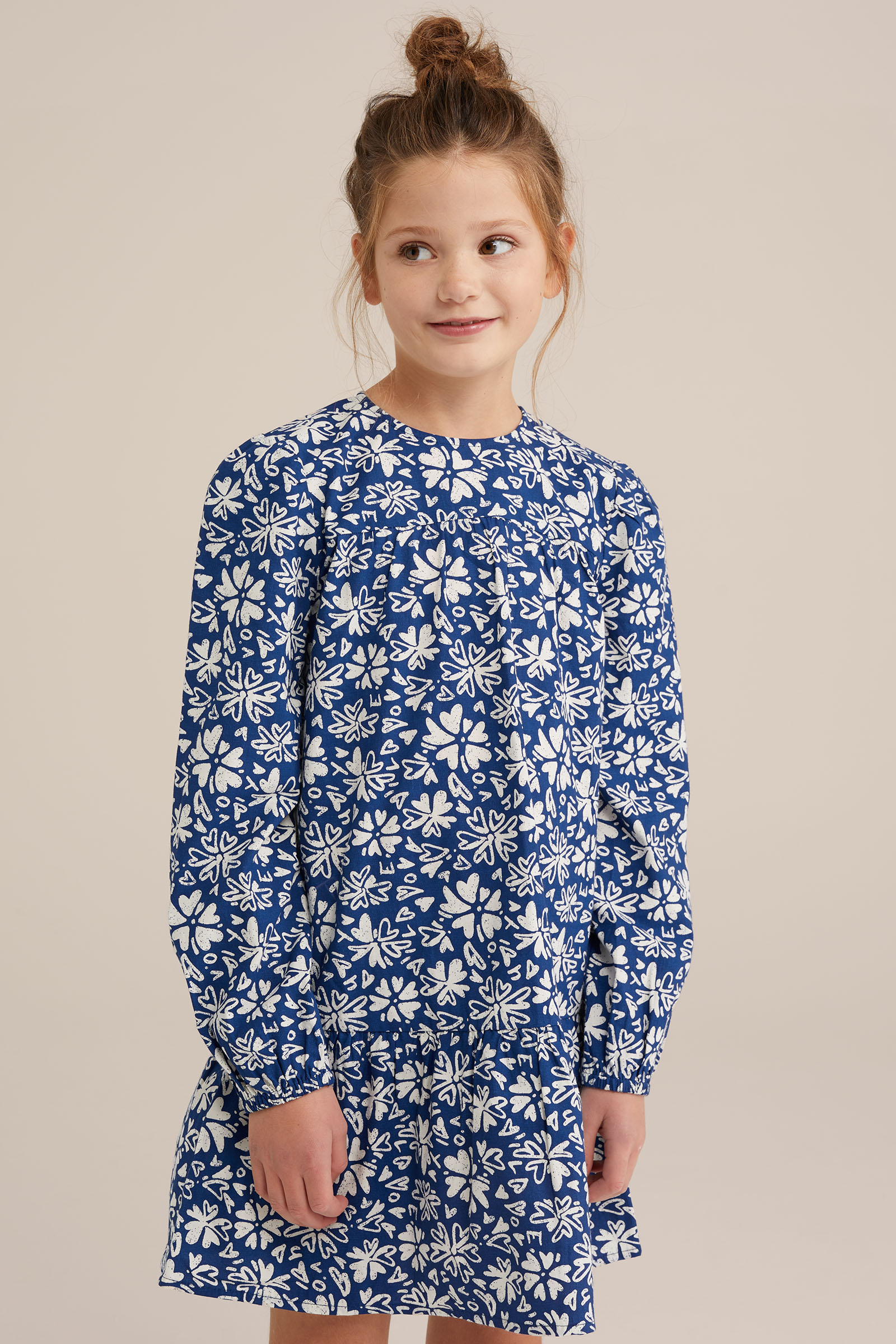 Meisjes jurk met dessin WE Fashion Donkerblauw