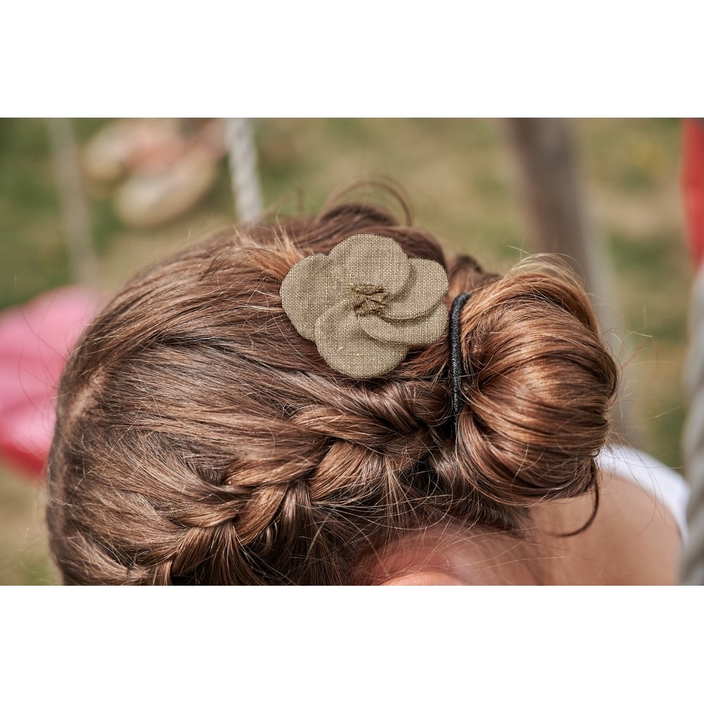 Petite Barrette Pétales De Fleur Lin Cuivré