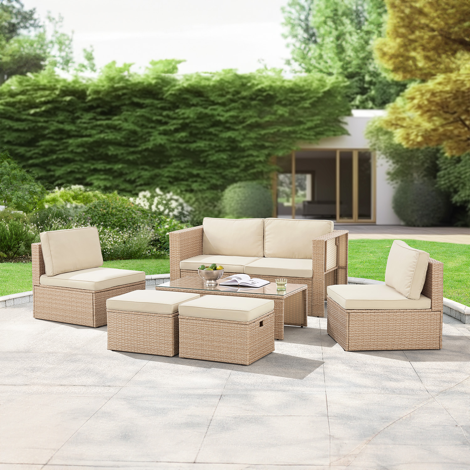 Juskys Salou polyrotan loungeset - Crème