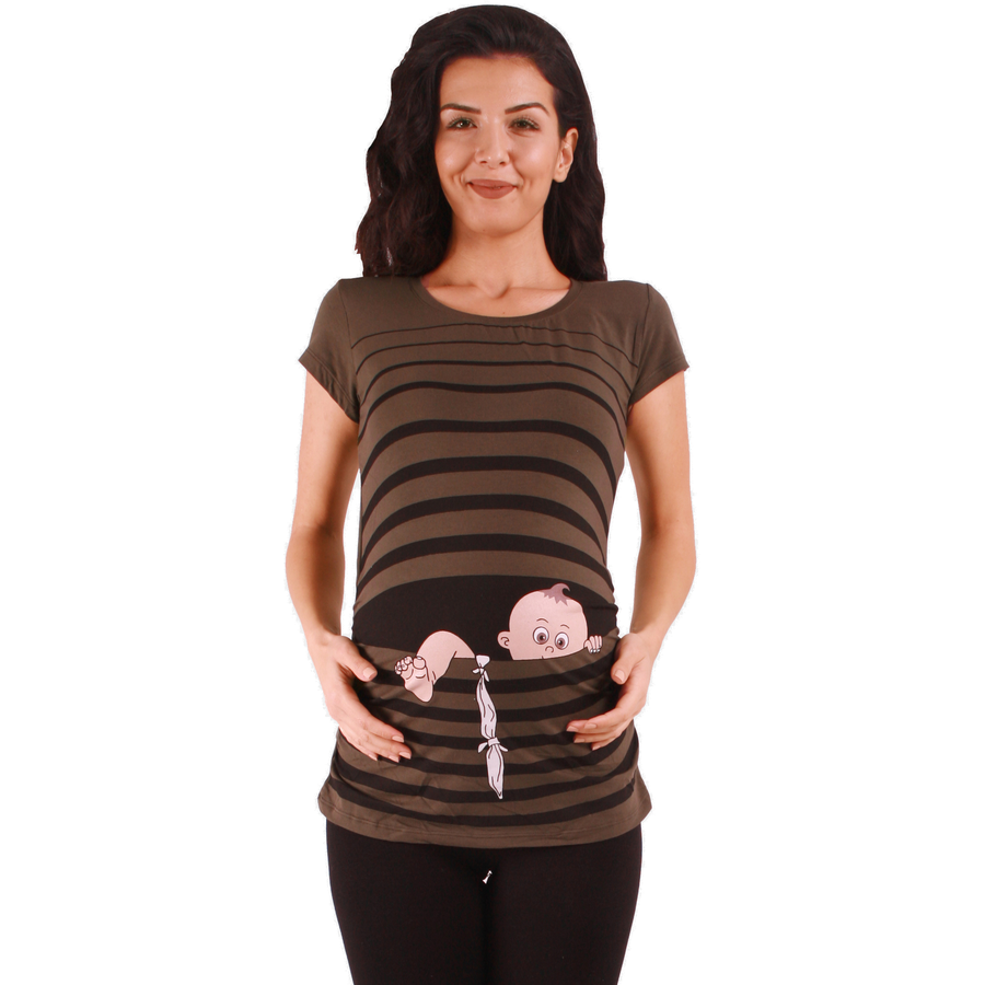 M.M.C. Umstandsshirt Baby Flucht mit Motiv Khaki