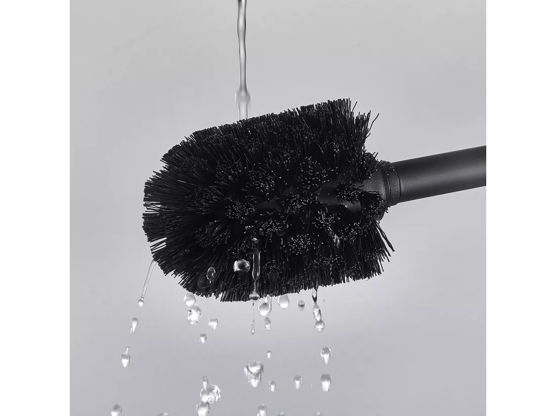 Brosse Toilettes WC Suspendu Noir avec Support Brosse Balai Toilette Acier INOX à Manche Long Brosse Toilette Antibactérienne avec Support,EU Modèle