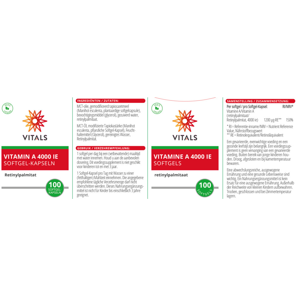 Vitals Vitamine A Retinylpalmitaat 4000ie 100 softgels