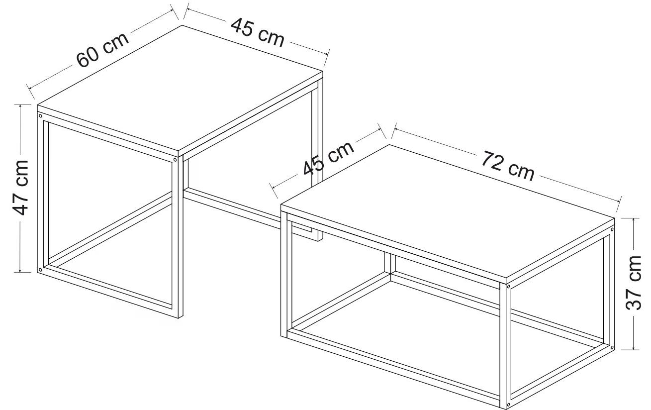 Couchtisch Leka 2-ert Set, Schwarz<br>Beistelltisch