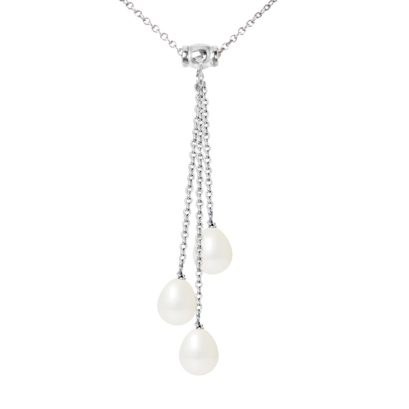 Collier Femme en Argent Massif 925/1000 et 3 Perles de Culture d'eau douce Blanches