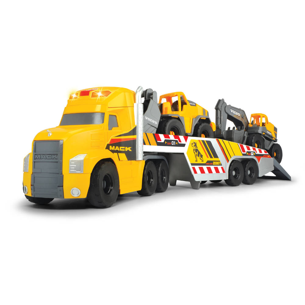 Dickie zware vrachtwagen met aanhanger en bouwmachines